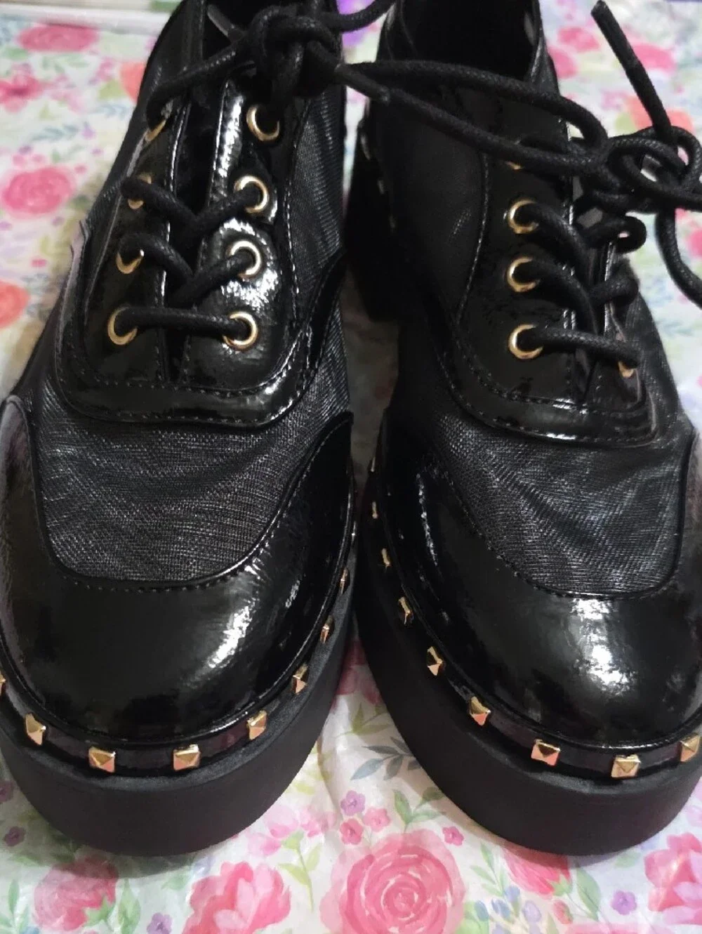 Black Women's Platform Lace-Up Oxfords